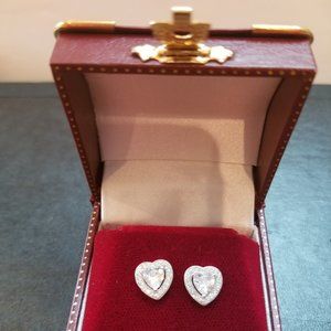 Sterling Silver CZ Heart Stud Earrings